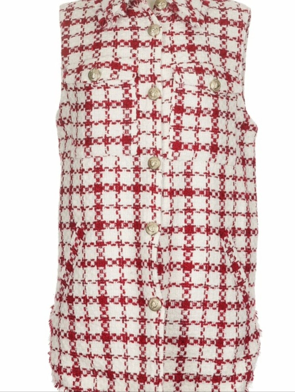River Island Red & White Tweed Button Front Vest